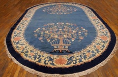1920s Blue Open Field Floral Antique Chinese Peking Rug 8' 8"x12' 8" Wool Carpet