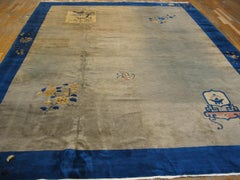 1900s Brown Classic Qing Antique Chinese Peking Rug 9'0"x11'4" Knotted Carpet