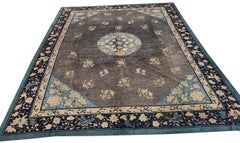 1880s Blue Medallion Antique Chinese Peking Carpet 9'x11'8'' Knotted Wool Rug