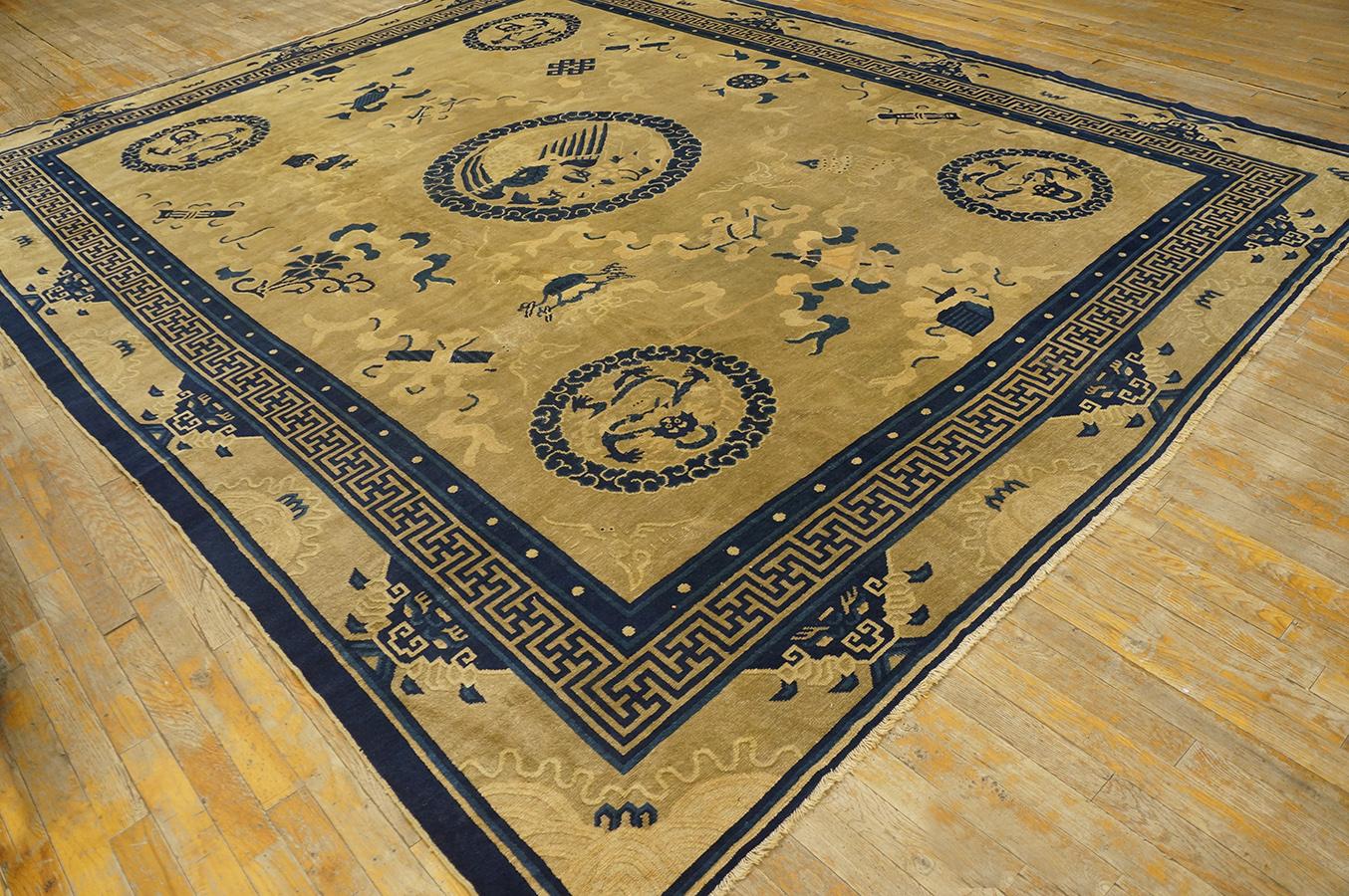 Hand-Knotted Antique Chinese Peking Rug 9' 0''x 11'6'' For Sale