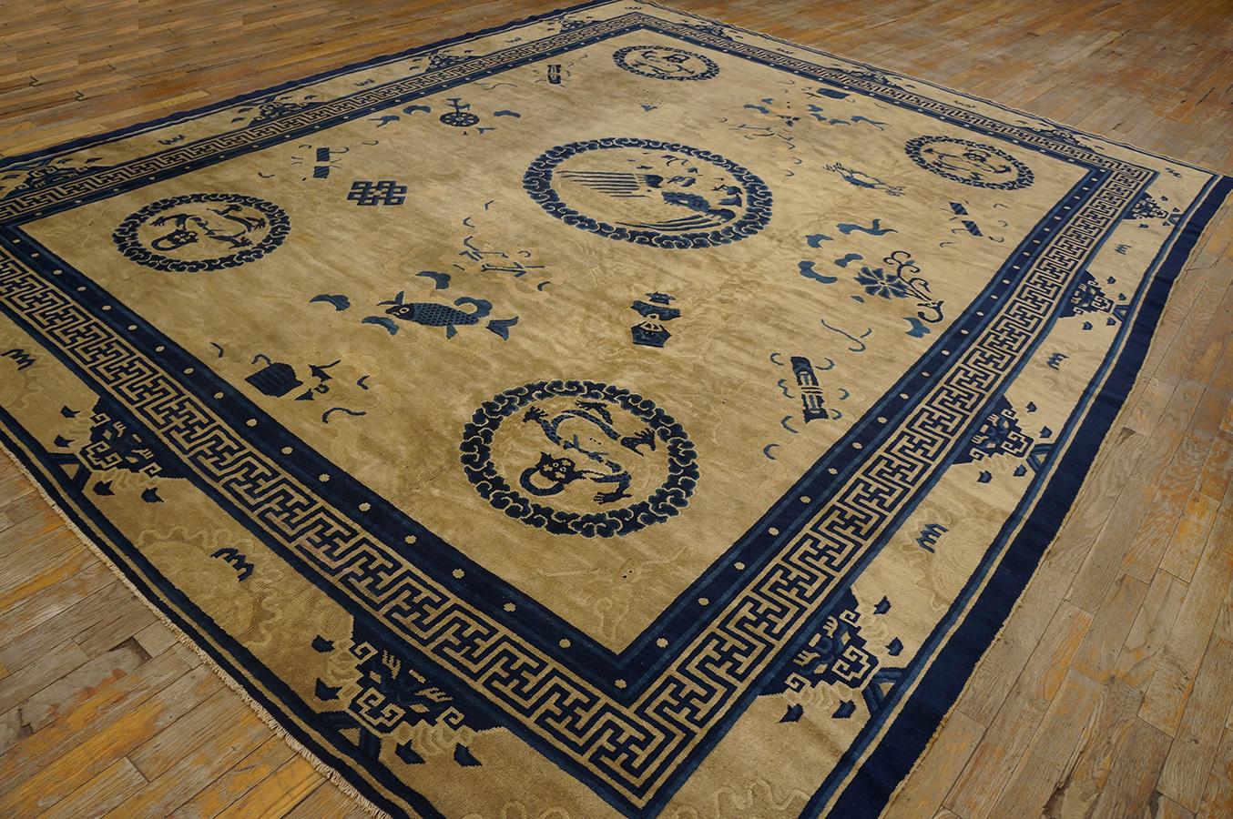 Wool Antique Chinese Peking Rug 9' 0''x 11'6'' For Sale