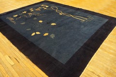 1920s Blue Modernist Antique Chinese Peking Rug 9'0''x11'6'' Knotted Wool Carpet