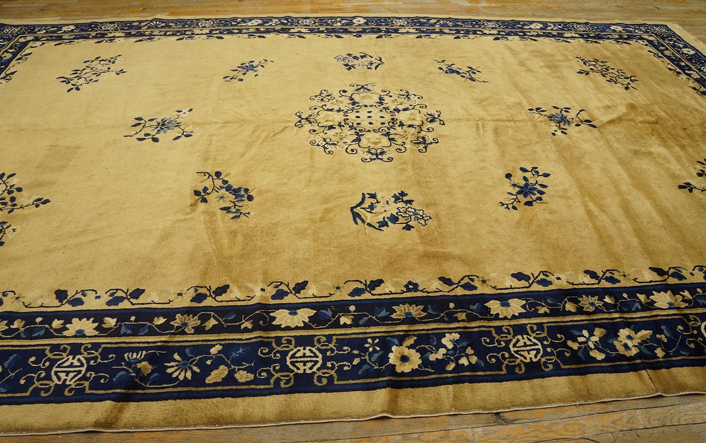 Wool Antique Chinese Peking Rug 9' 0'' x 14' 3'' For Sale