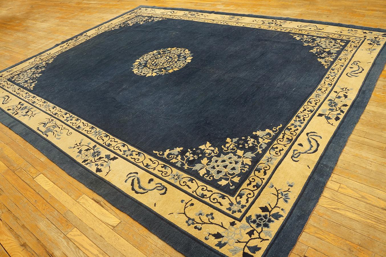 Wool Antique Chinese Peking Rug 9' 2'' x11' 8'' For Sale