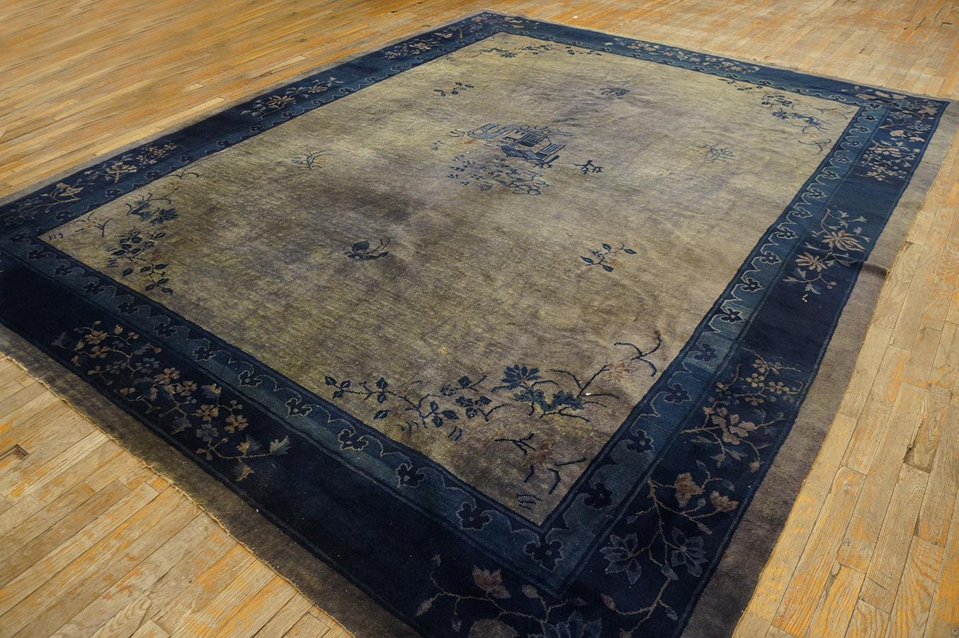 Hand-Knotted Antique Chinese Peking Rug 9' 3'' x 11' 6'' For Sale