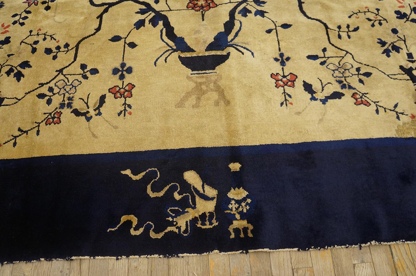 Wool Antique Chinese Peking Rug 9' 3'' x 11' 6'' For Sale