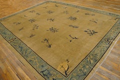 1930s Beige Floral Antique Chinese Peking Rug 9'0" x 11'3" Knotted Wool Carpet