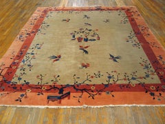 1910 Ivory Peach Rust Antique Chinese Peking Carpet 9'2" x 11'6" Wool Vase Rug