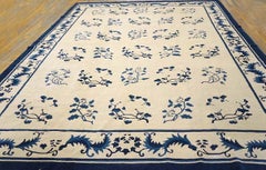 1890s Ivory Floral Antique Chinese Peking Rug 9'2"x11'6" Handknotted Wool Carpet