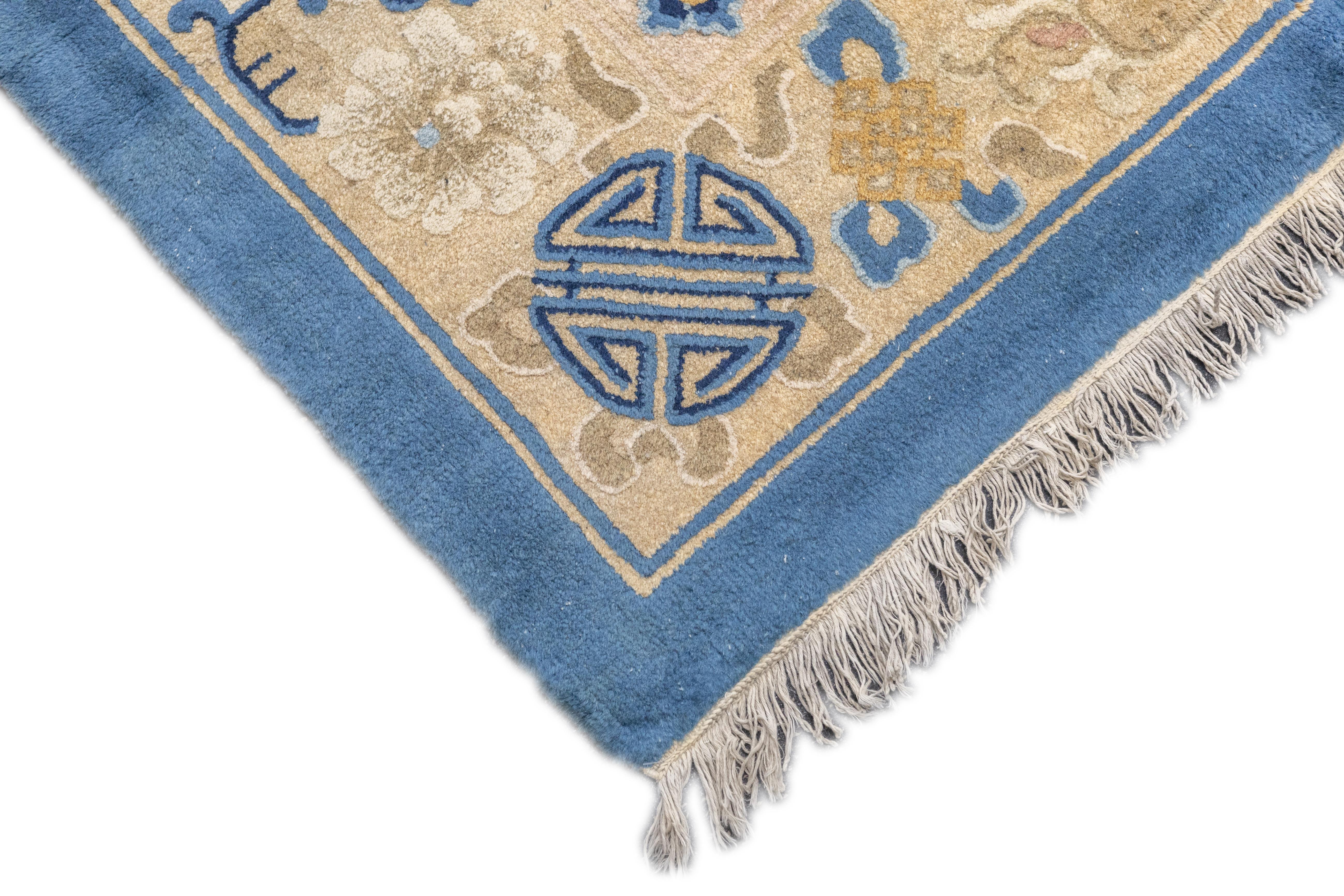 Hand-Knotted Antique Chinese Peking Rug 9'3'' x 11'8'' For Sale
