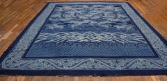 1900s Blue Tonal Antique Dragon Chinese Peking Carpet 9'4" x 11'8" Wool Rug