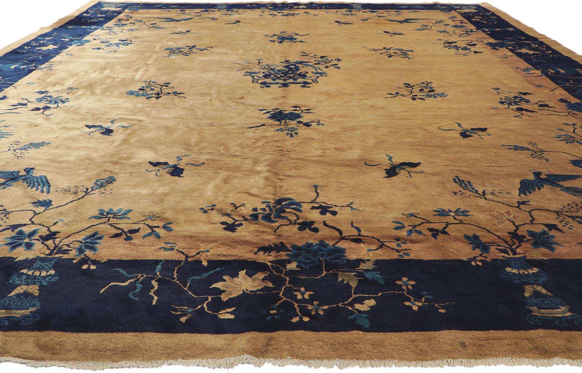 Hand-Knotted Antique Chinese Peking Rug, Chinoiserie Chic Meets Regal Decadence For Sale