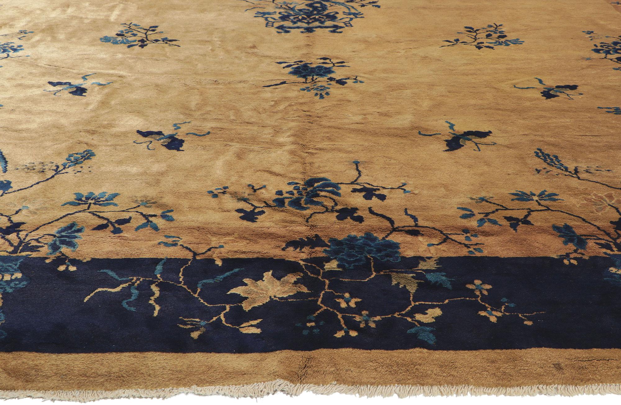 20th Century Antique Chinese Peking Rug, Chinoiserie Chic Meets Regal Decadence For Sale