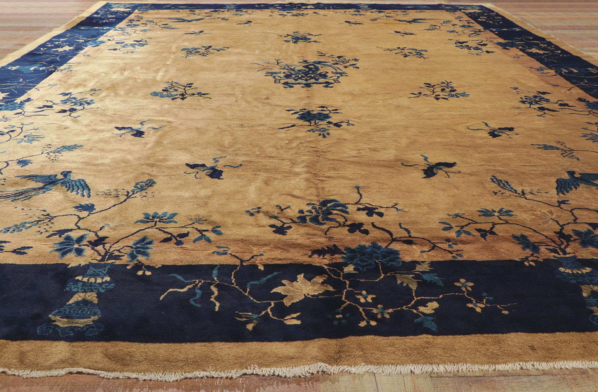 Antique Chinese Peking Rug, Chinoiserie Chic Meets Regal Decadence For Sale 2