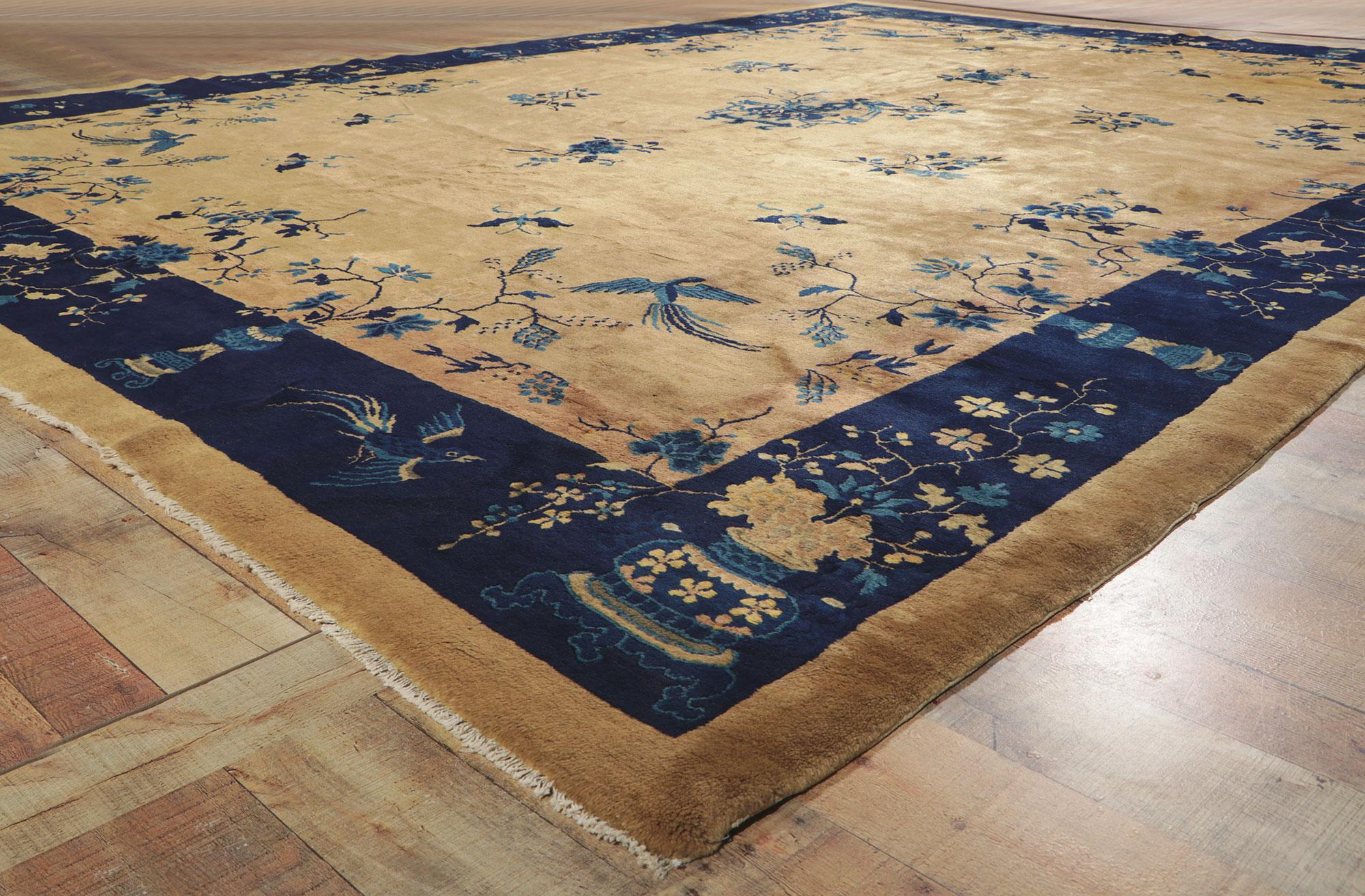 Antique Chinese Peking Rug, Chinoiserie Chic Meets Regal Decadence For Sale 3