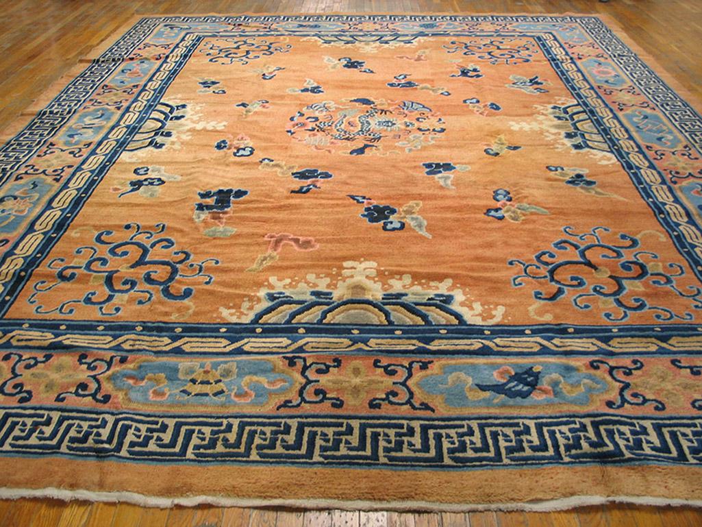 Antique Chinese Peking rug with Salmon color and 11'6