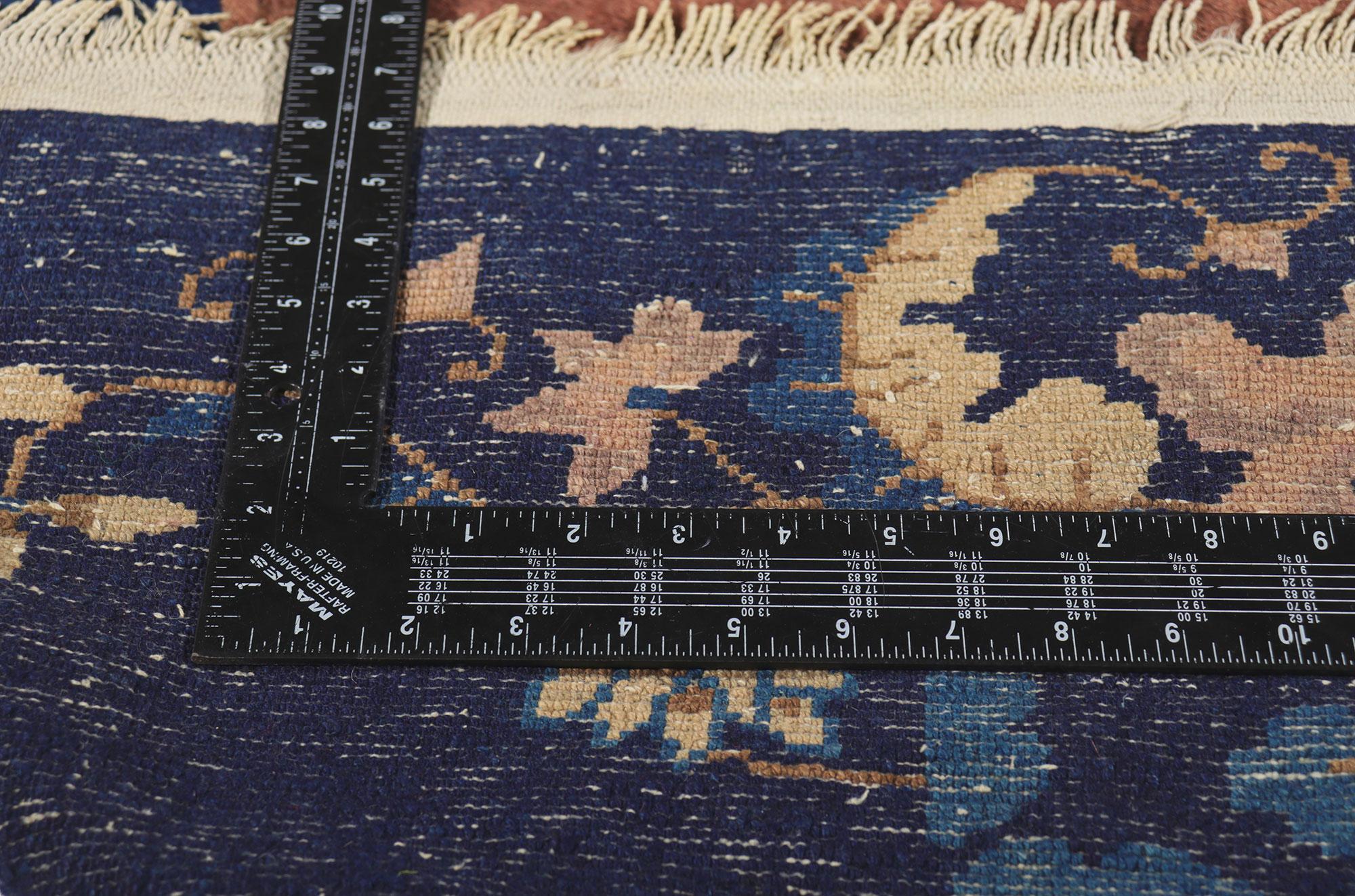 American Antique Chinese Peking Rug, Chinoierie Chic Meets Earth-Tone Elegance For Sale