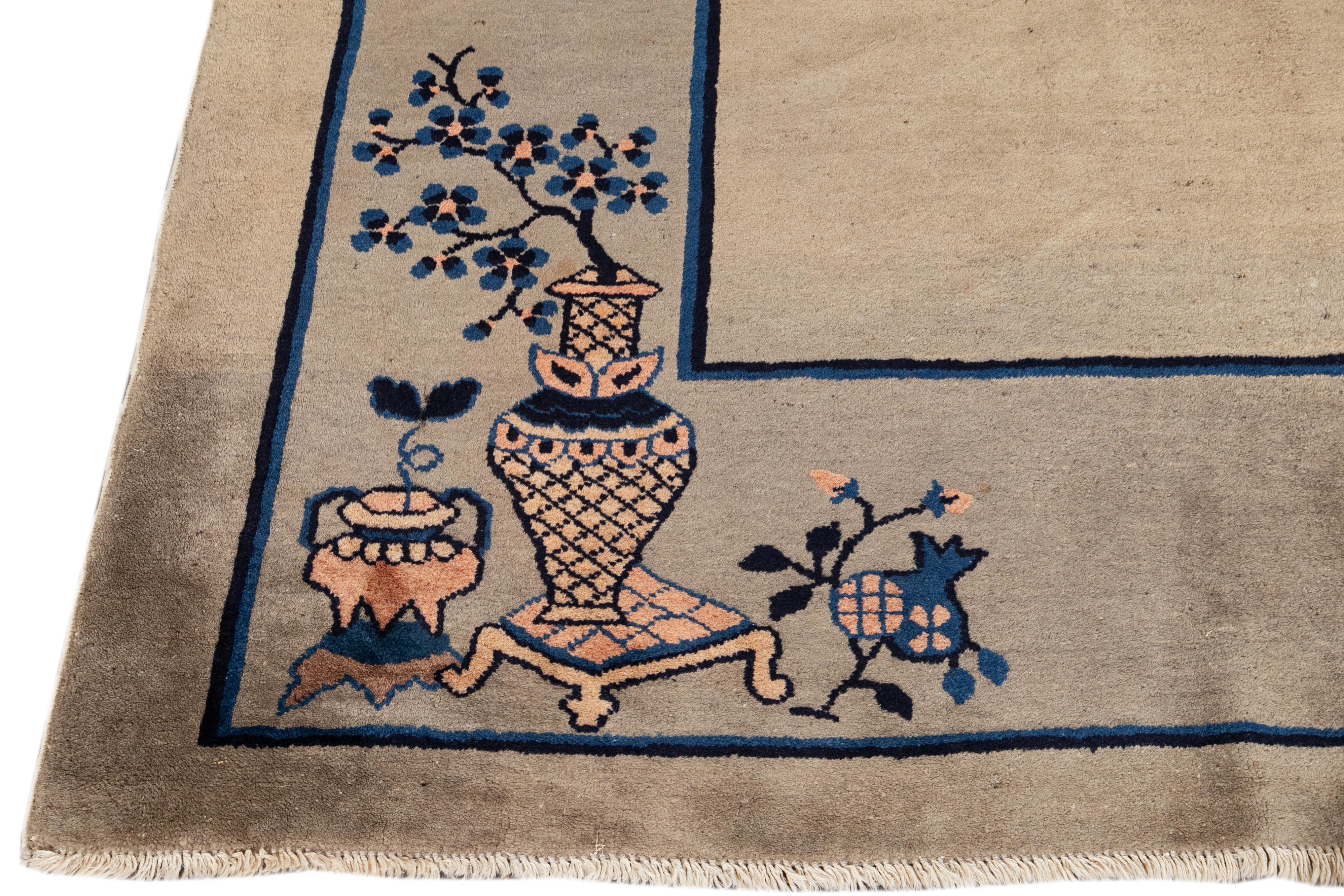 Antique Chinese Peking Wool Rug 10 Ft X 11 Ft 4 In. In Good Condition For Sale In Norwalk, CT