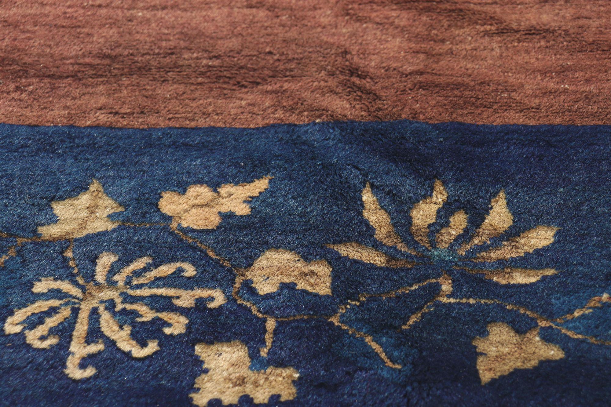 20th Century Antique Chinese Peking Rug, Chinoierie Chic Meets Earth-Tone Elegance For Sale