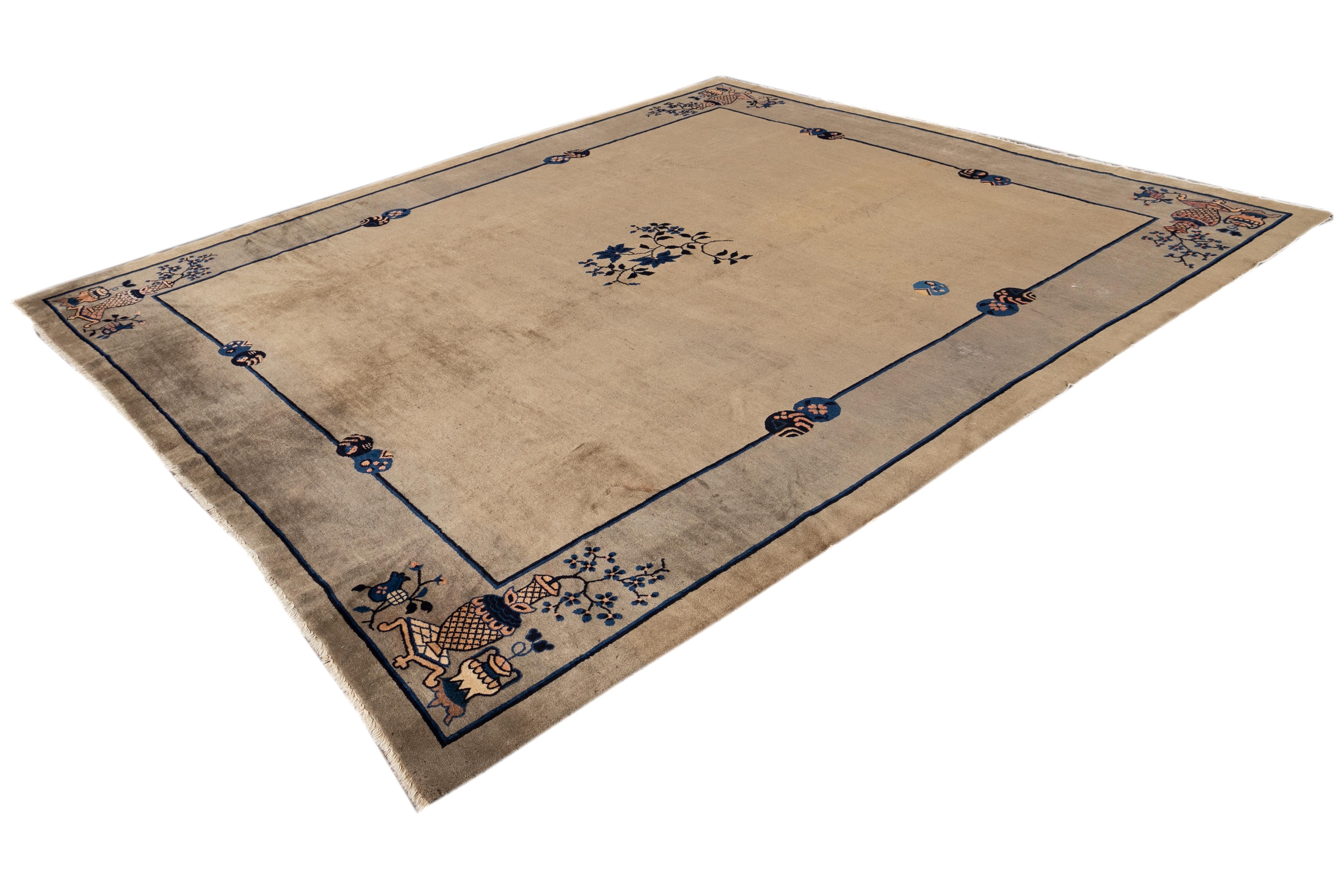 Antique Chinese Peking Wool Rug 10 Ft X 11 Ft 4 In. For Sale 1