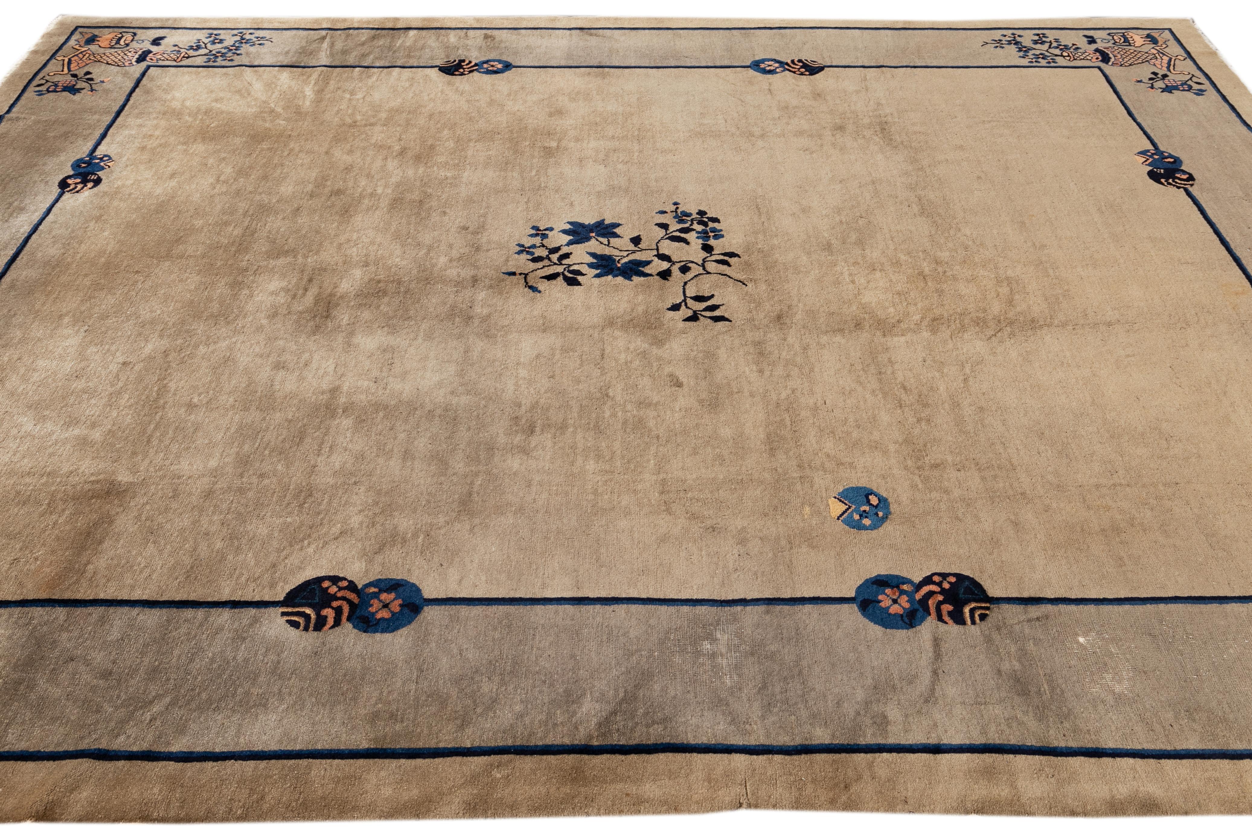 Antique Chinese Peking Wool Rug 10 Ft X 11 Ft 4 In. For Sale 2