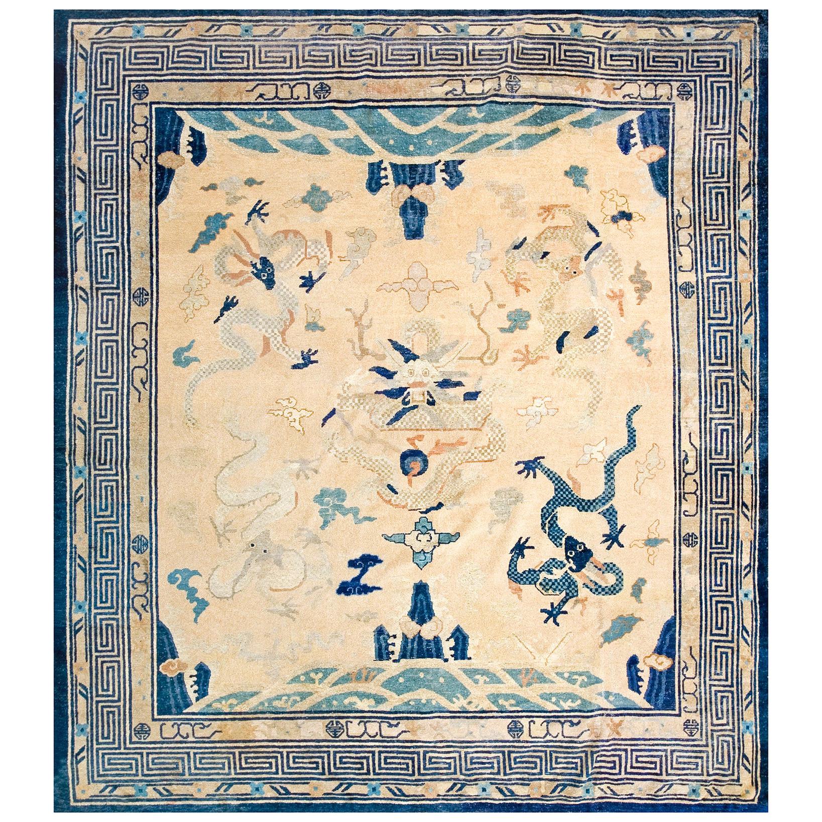 19th Century Chinese Peking Dragon Carpet ( 8'7" x 9'4" - 262 x 284 ) For Sale