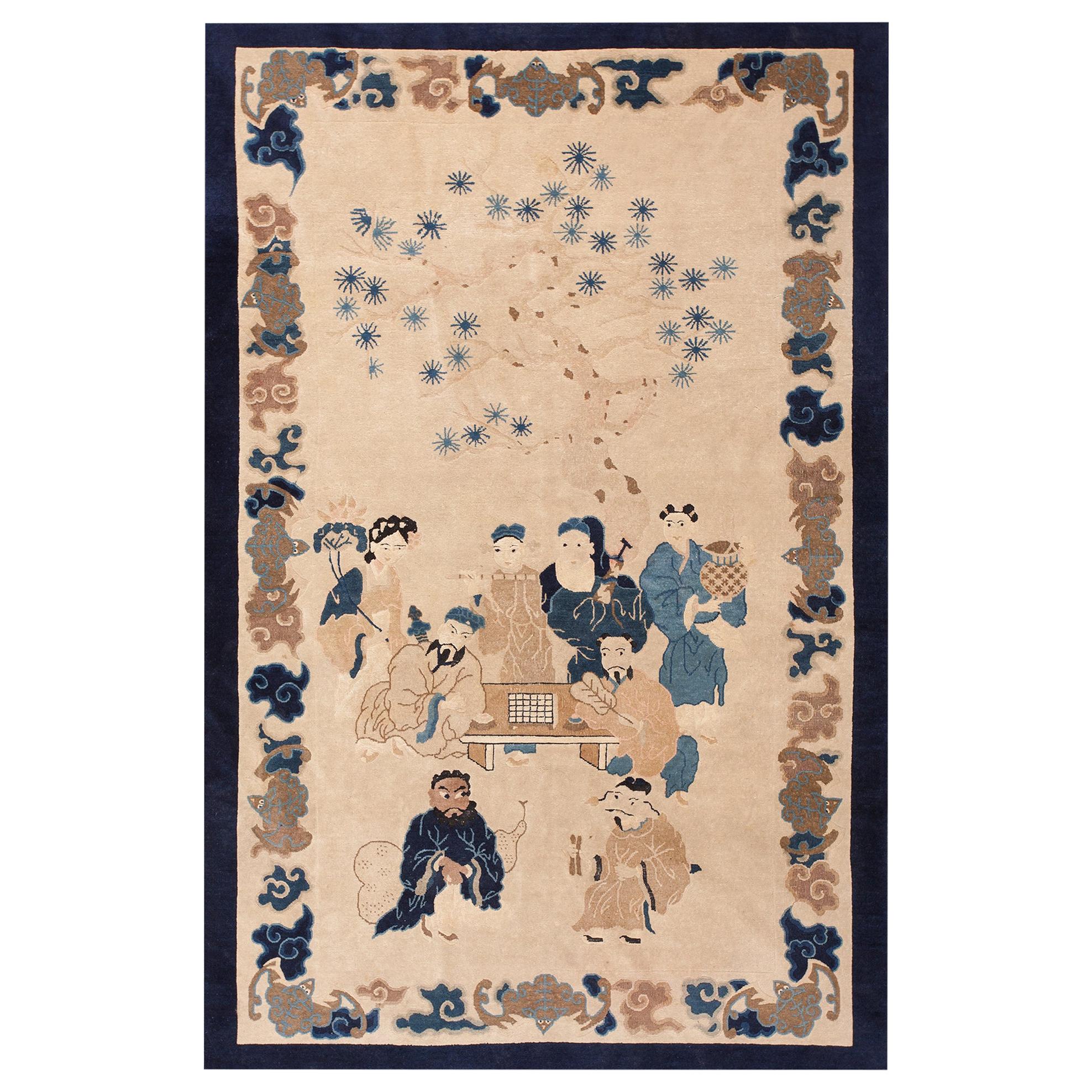 Early 20th Century Chinese Peking Carpet with Eight Immortals Playing Weiqi "Go" For Sale