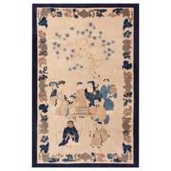 Antique Early 20th Century Chinese Peking Carpet with Eight Immortals Playing Weiqi "Go"