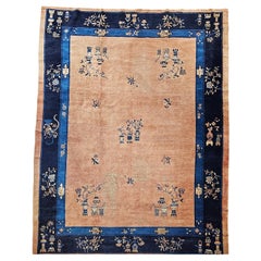 Antique Chinese Peking Rug, Hand-Knotted Wool, Pale Peach, 9' x 12'