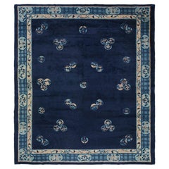 Antique Chinese Peking Rug in Blue with Floral Pattern, from Rug & Kilim
