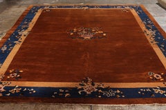 Antique Chinese Peking Rug in Brown and Blue with Floral Patterns - Rug & Kilim