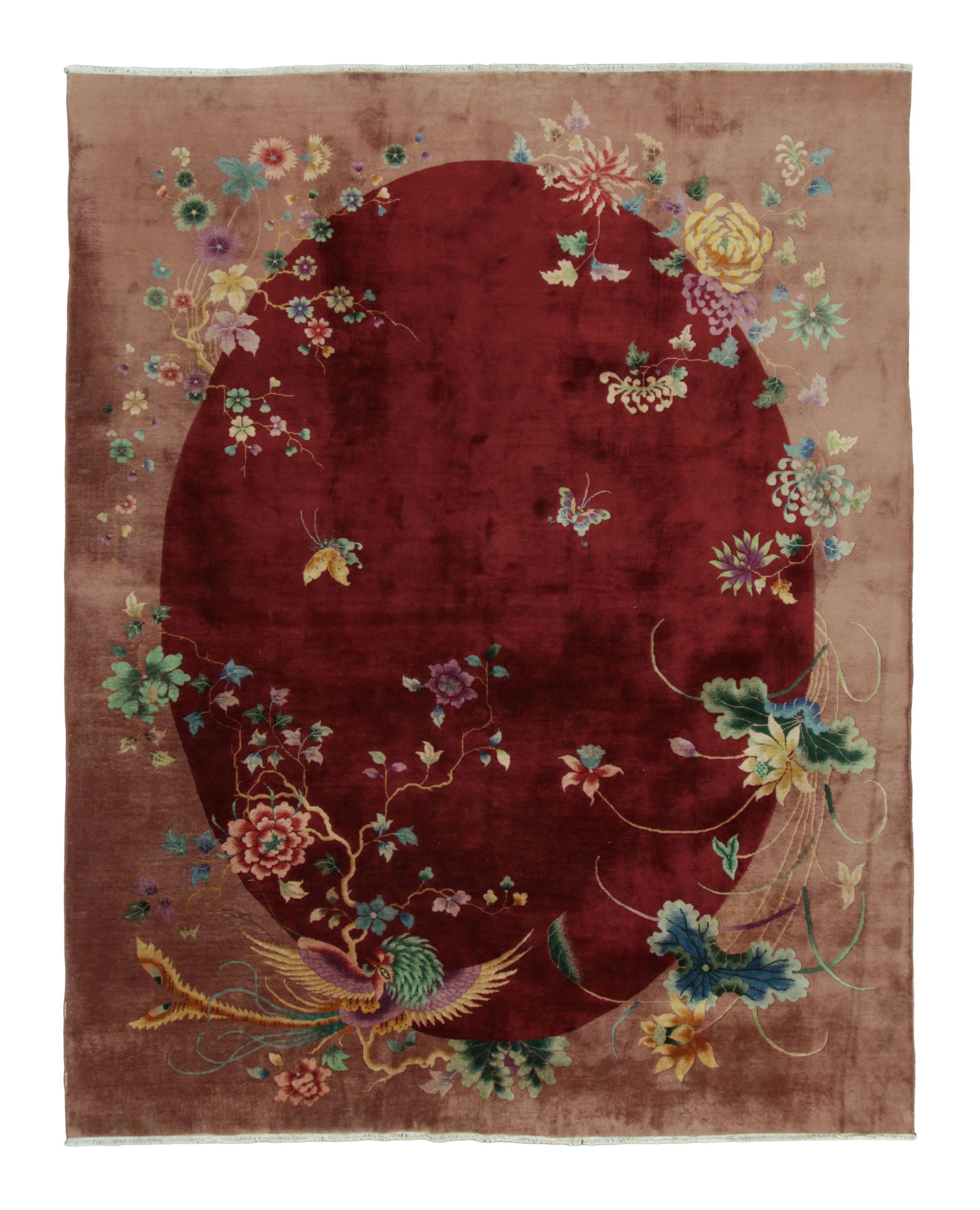 Antique Chinese Peking Rug in Red with Fierce Phoenix Design - Rug & Kilim