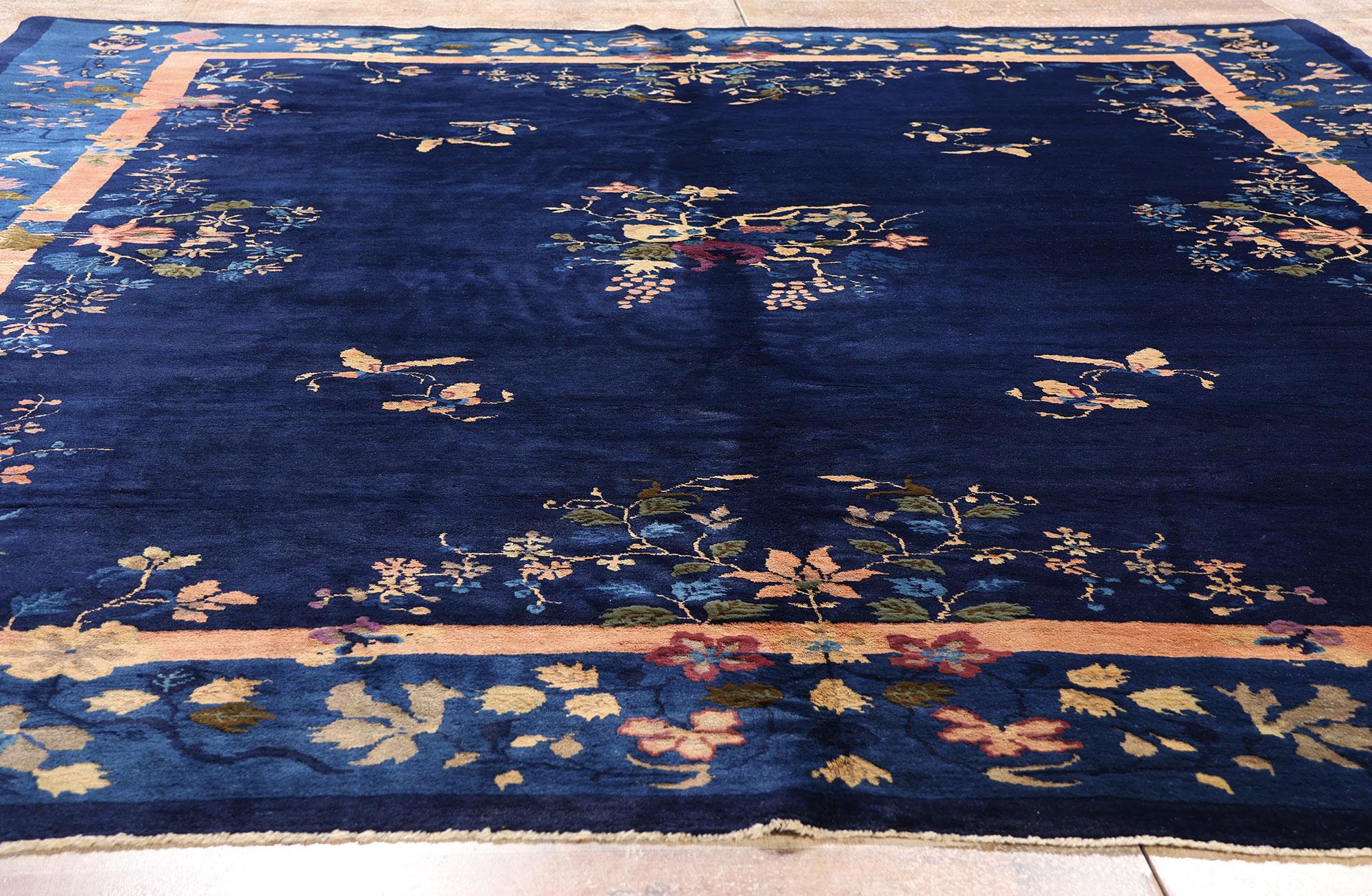 20th Century 1920's Antique Blue Chinese Peking Carpet with Traditional Style For Sale