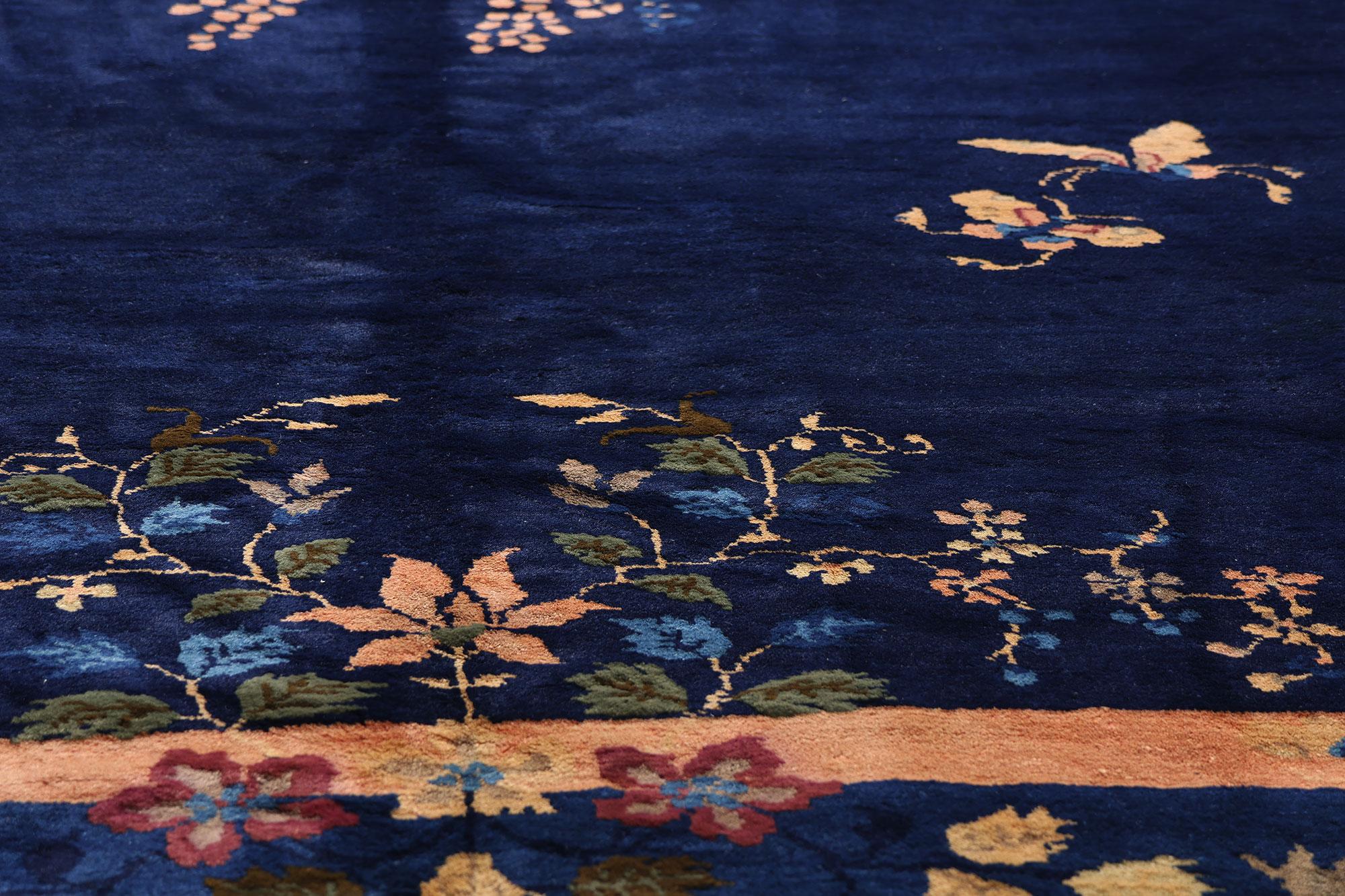 1920's Antique Blue Chinese Peking Carpet with Traditional Style For Sale 1