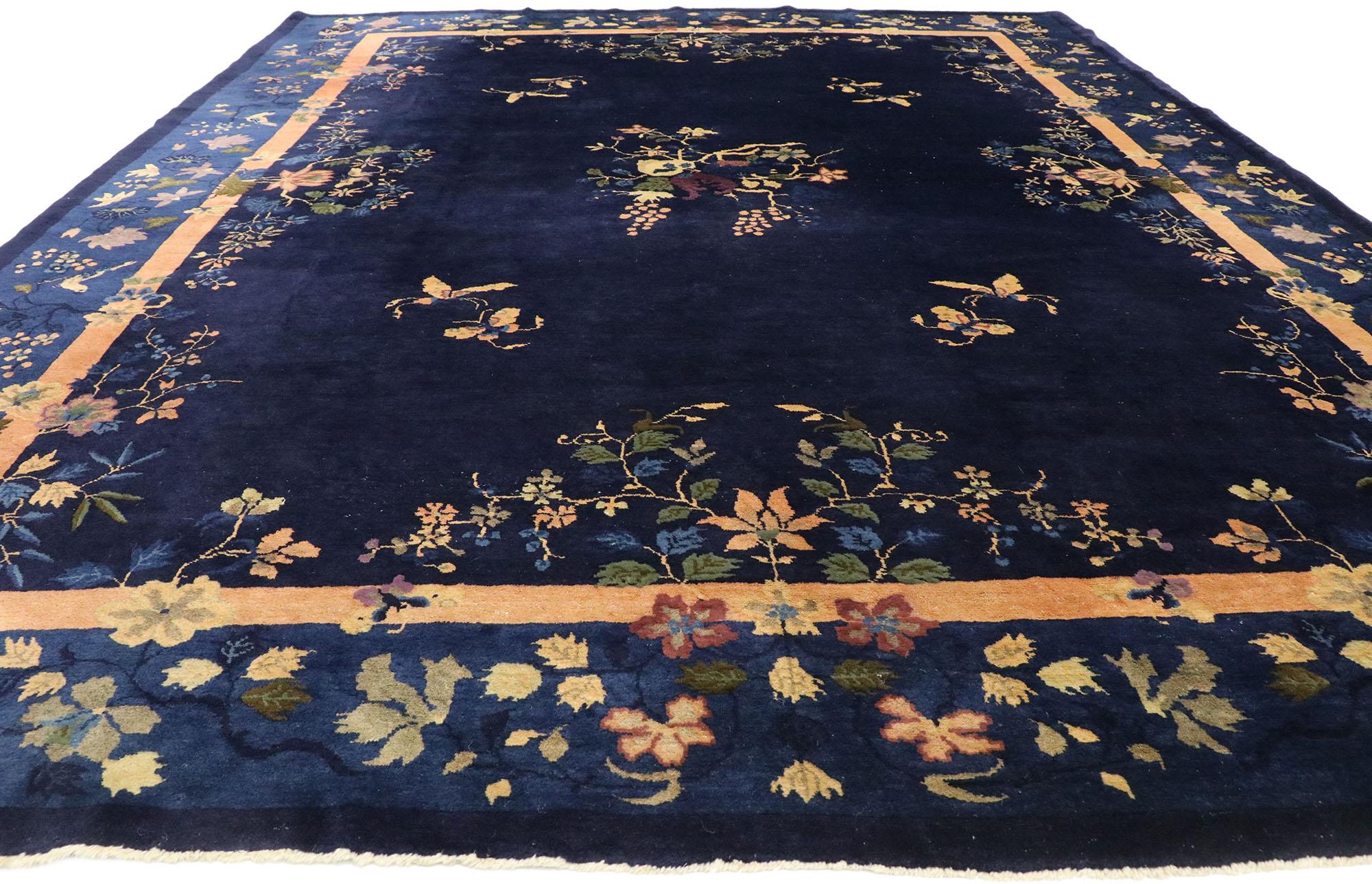 Hand-Knotted Antique Chinese Peking Rug with Art Deco Style Inspired by Walter Nichols