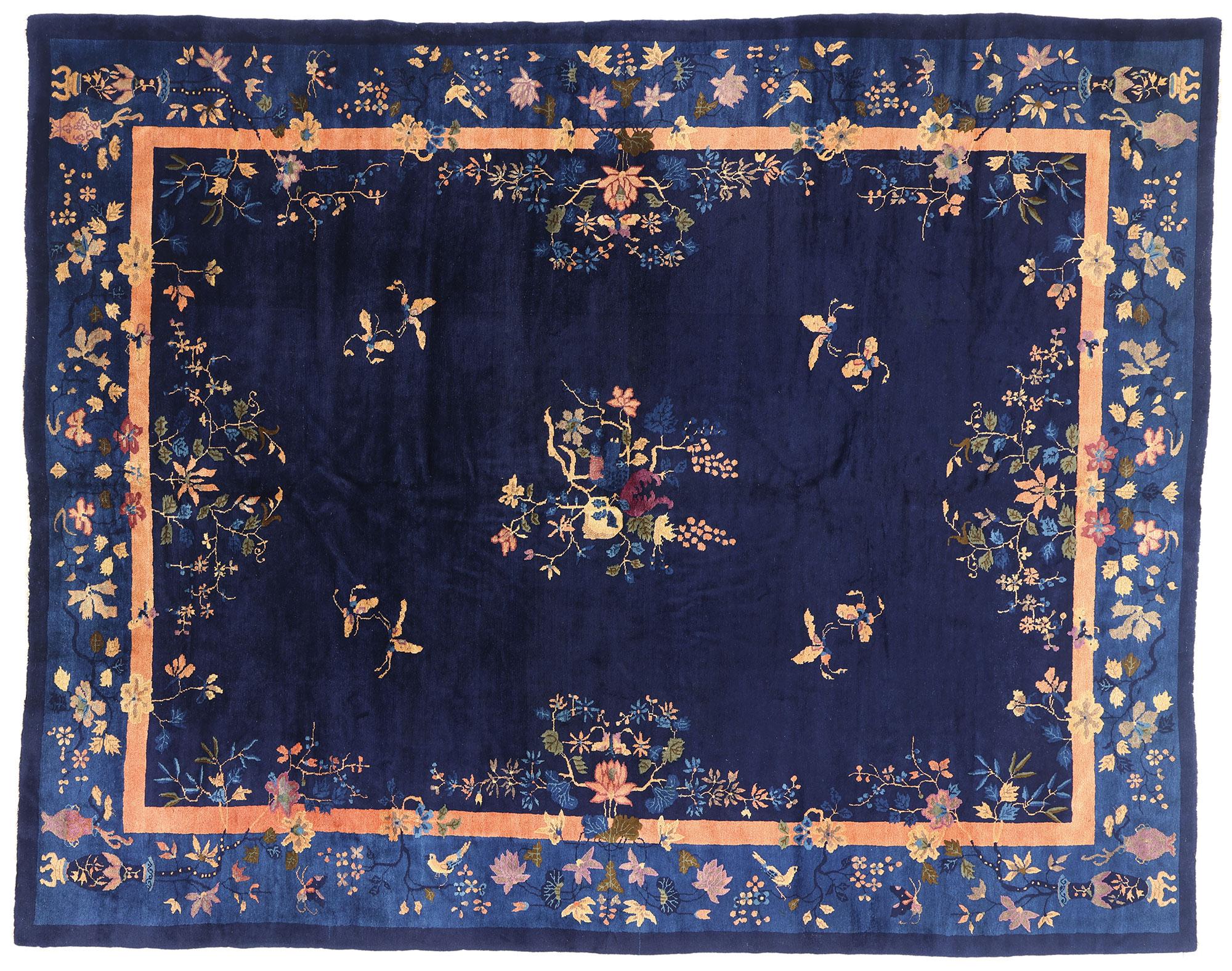 1920's Antique Blue Chinese Peking Carpet with Traditional Style For Sale 4