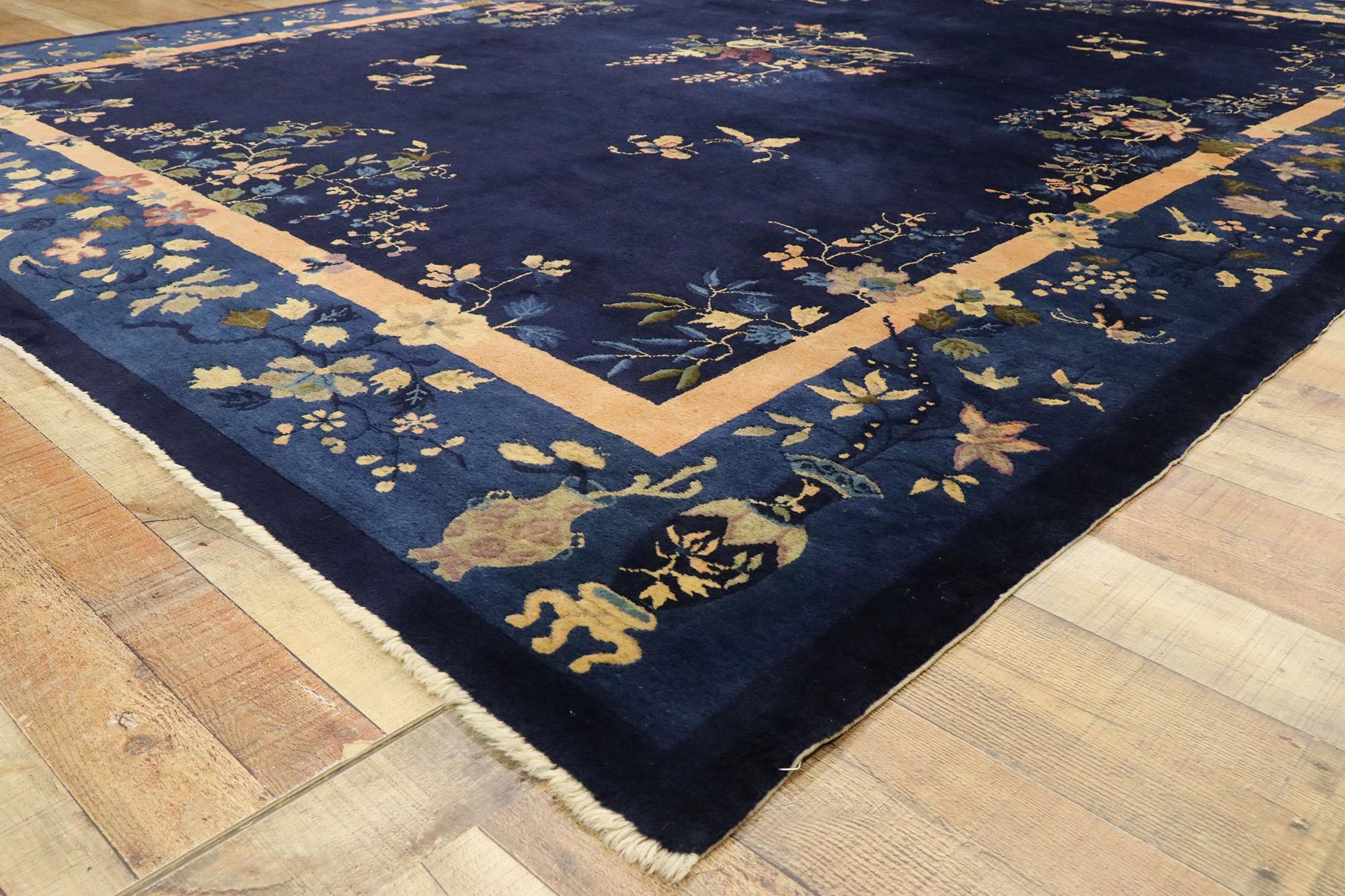 Wool Antique Chinese Peking Rug with Art Deco Style Inspired by Walter Nichols For Sale