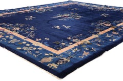 1920's Antique Blue Chinese Peking Carpet with Traditional Style