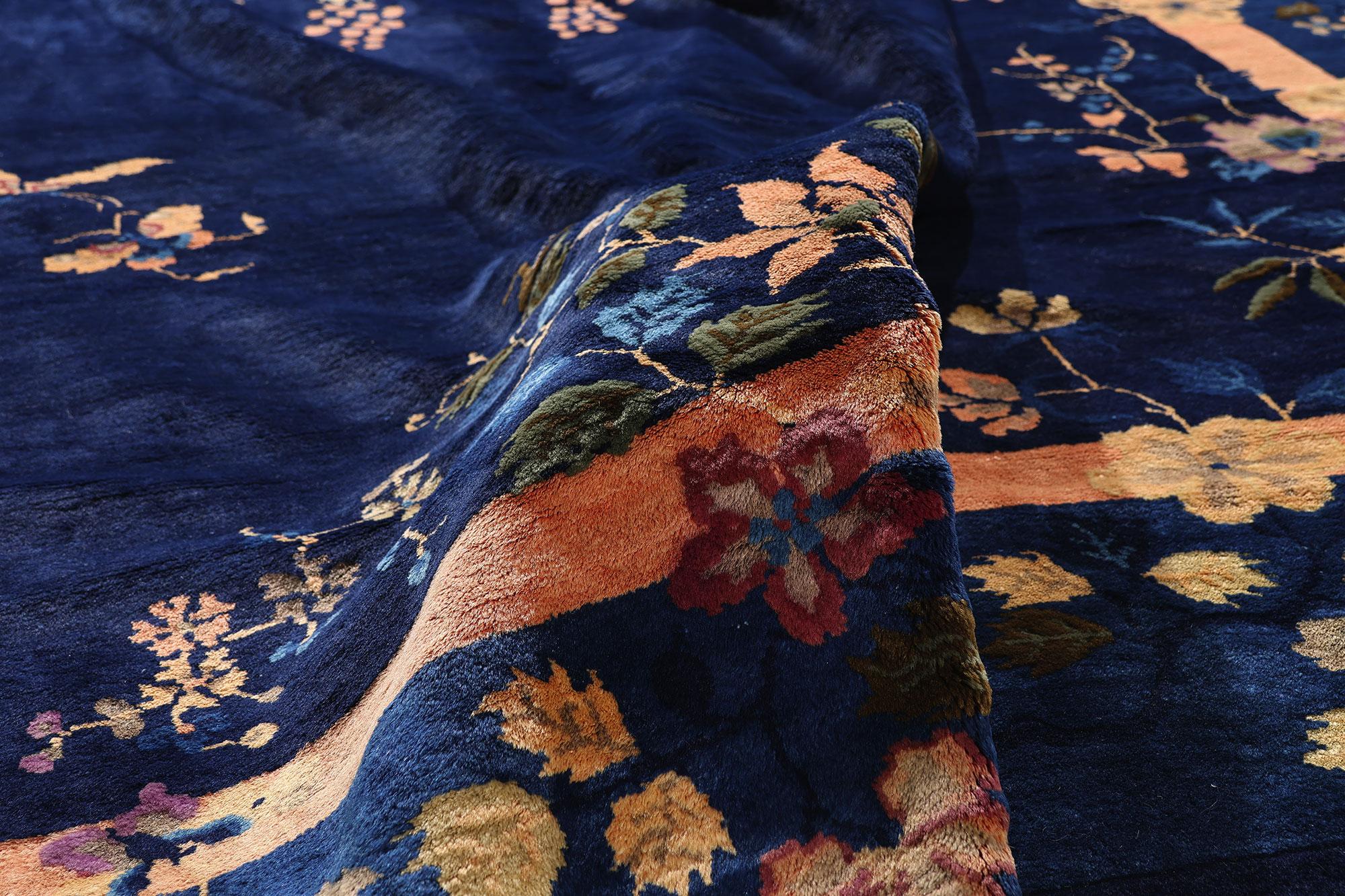 Hand-Knotted 1920's Antique Blue Chinese Peking Carpet with Traditional Style For Sale