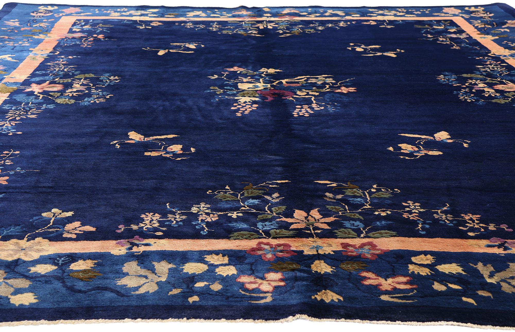 1920's Antique Blue Chinese Peking Carpet with Traditional Style In Good Condition For Sale In Dallas, TX