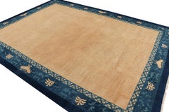 Antique Chinese Peking Rug with Beige Open Field & Blue Border
