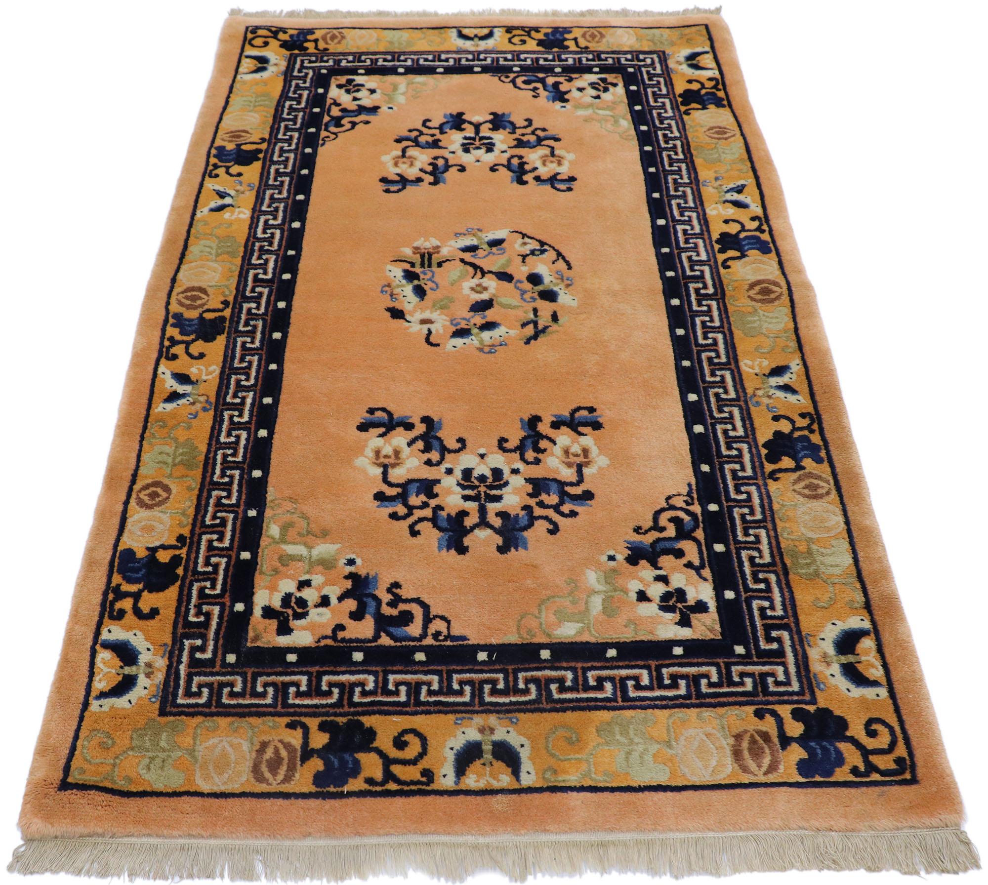 Chinese Export Antique Chinese Peking Rug with Chinoiserie Chic Style For Sale