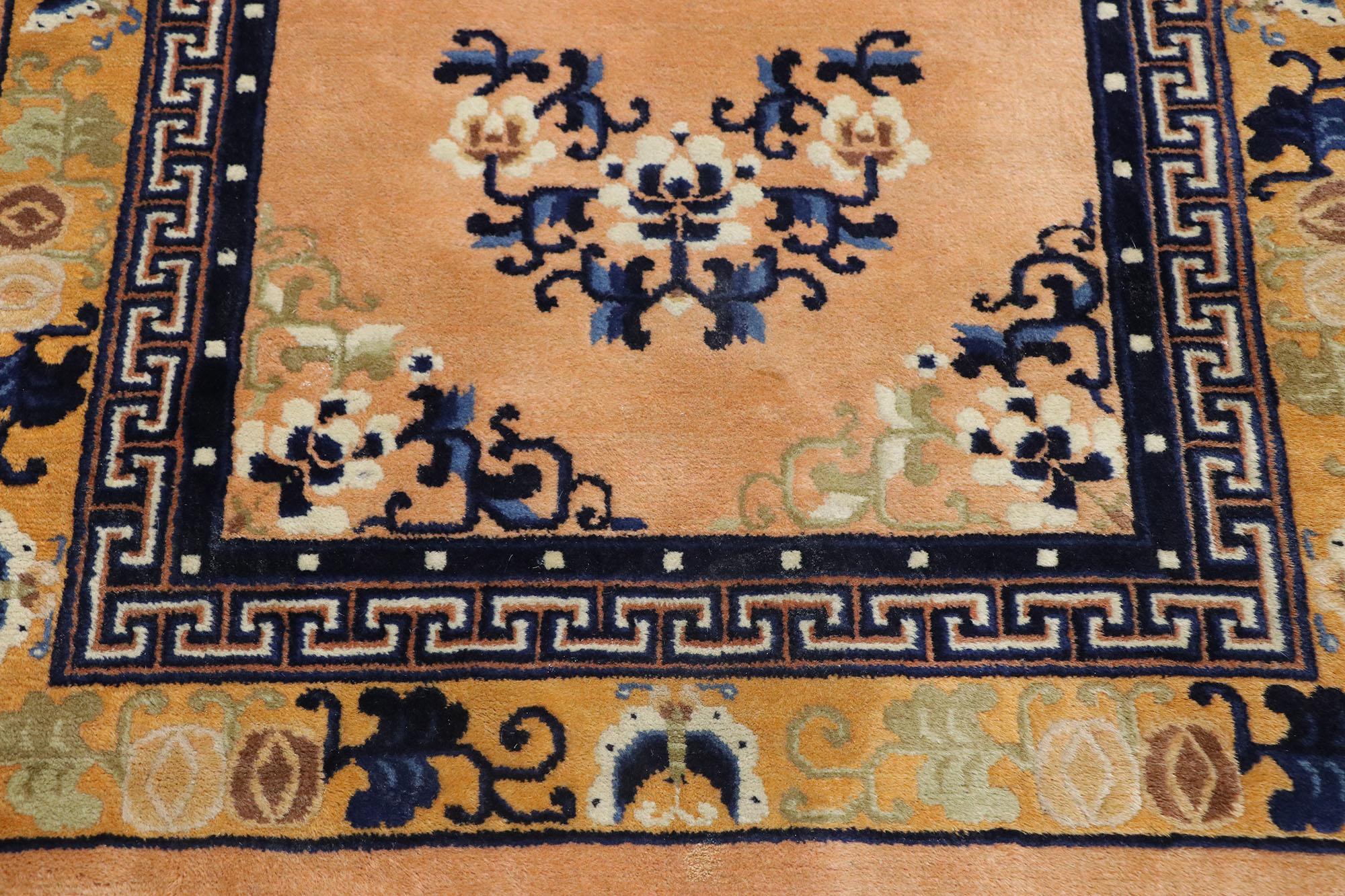 Hand-Knotted Antique Chinese Peking Rug with Chinoiserie Chic Style For Sale