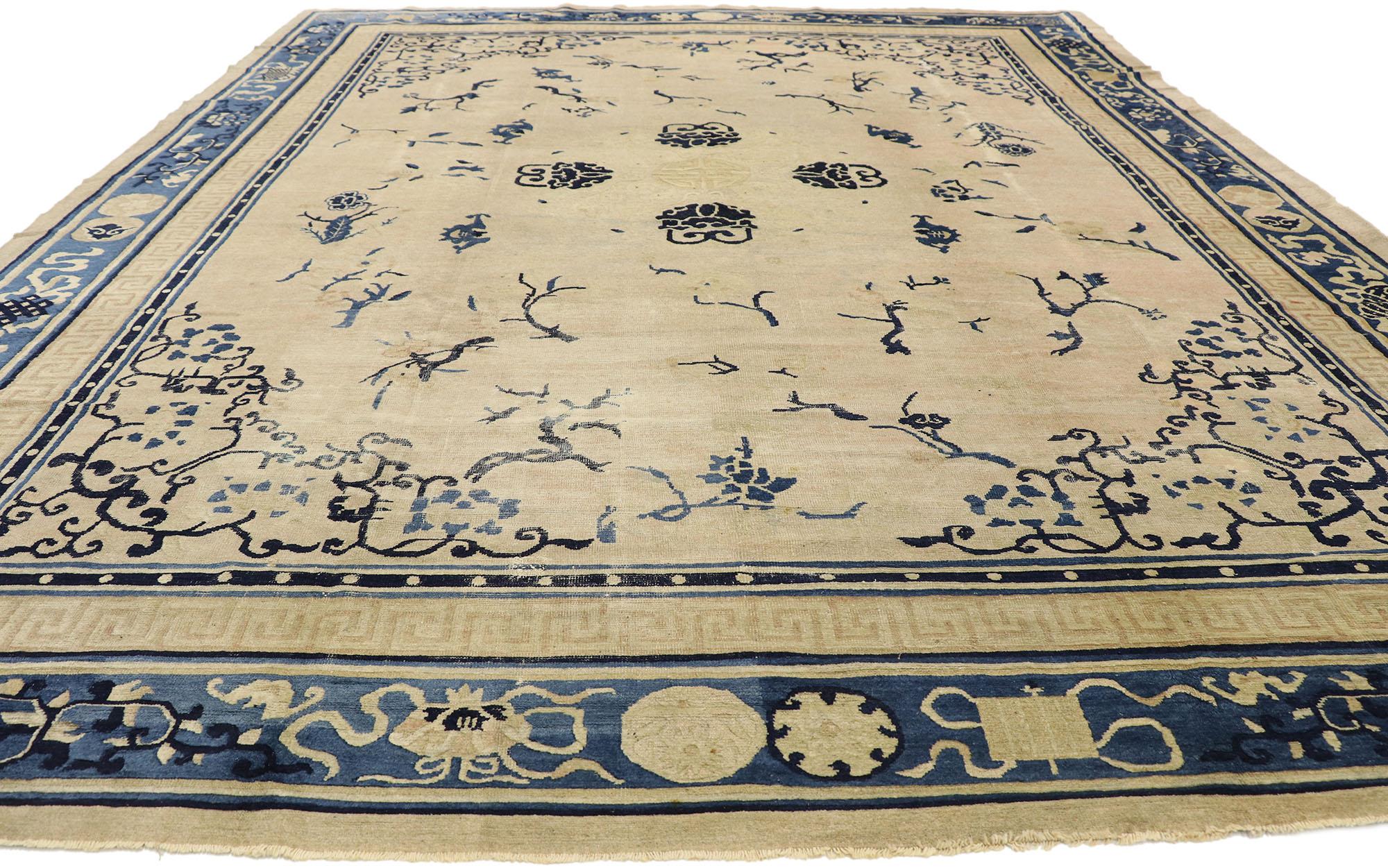Hand-Knotted Antique Chinese Peking Rug with Chinoiserie Style For Sale