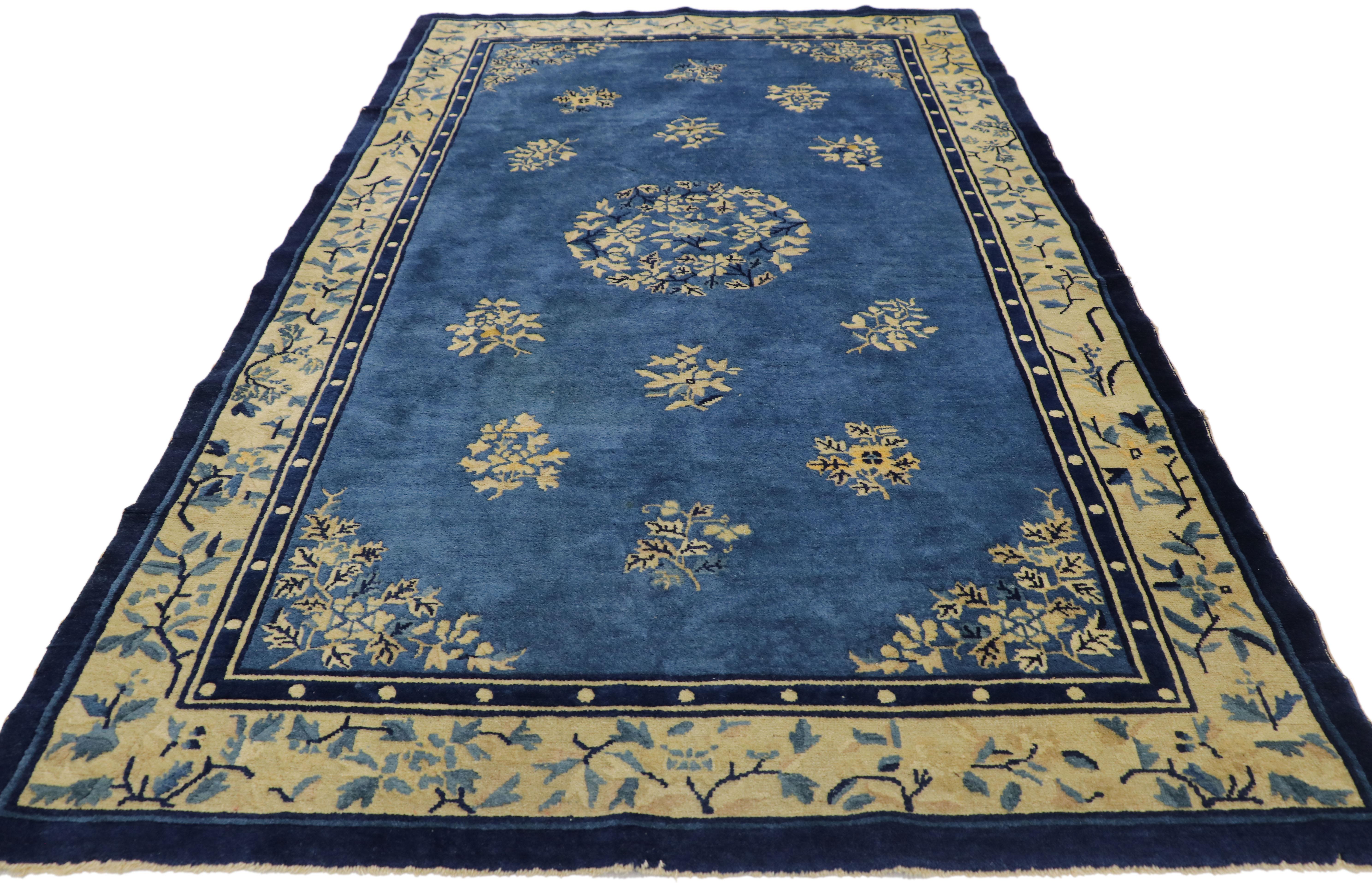 Hand-Knotted Antique Chinese Peking Rug with Romantic Chinoiserie Chic Style For Sale