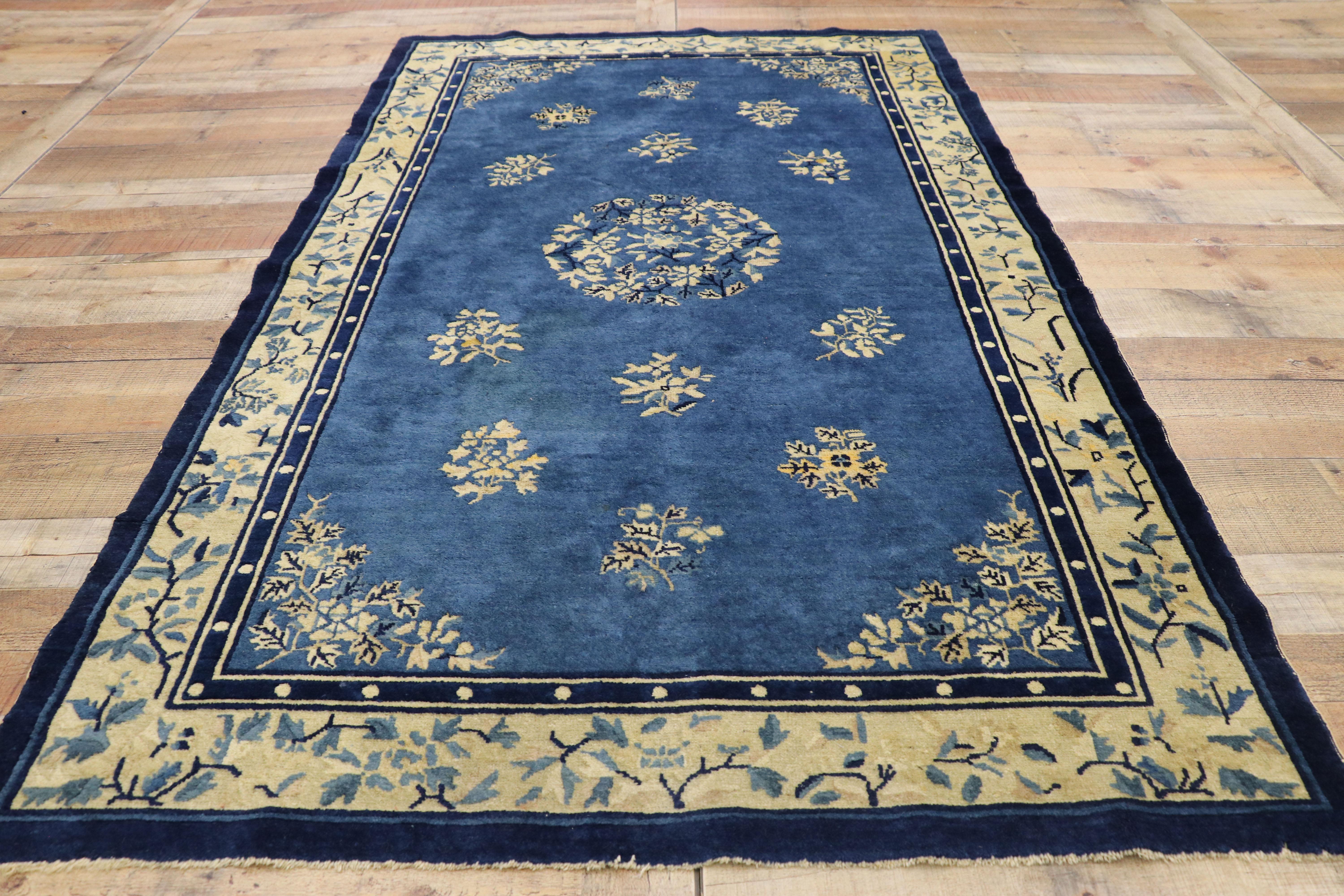 Antique Chinese Peking Rug with Romantic Chinoiserie Chic Style For Sale 1