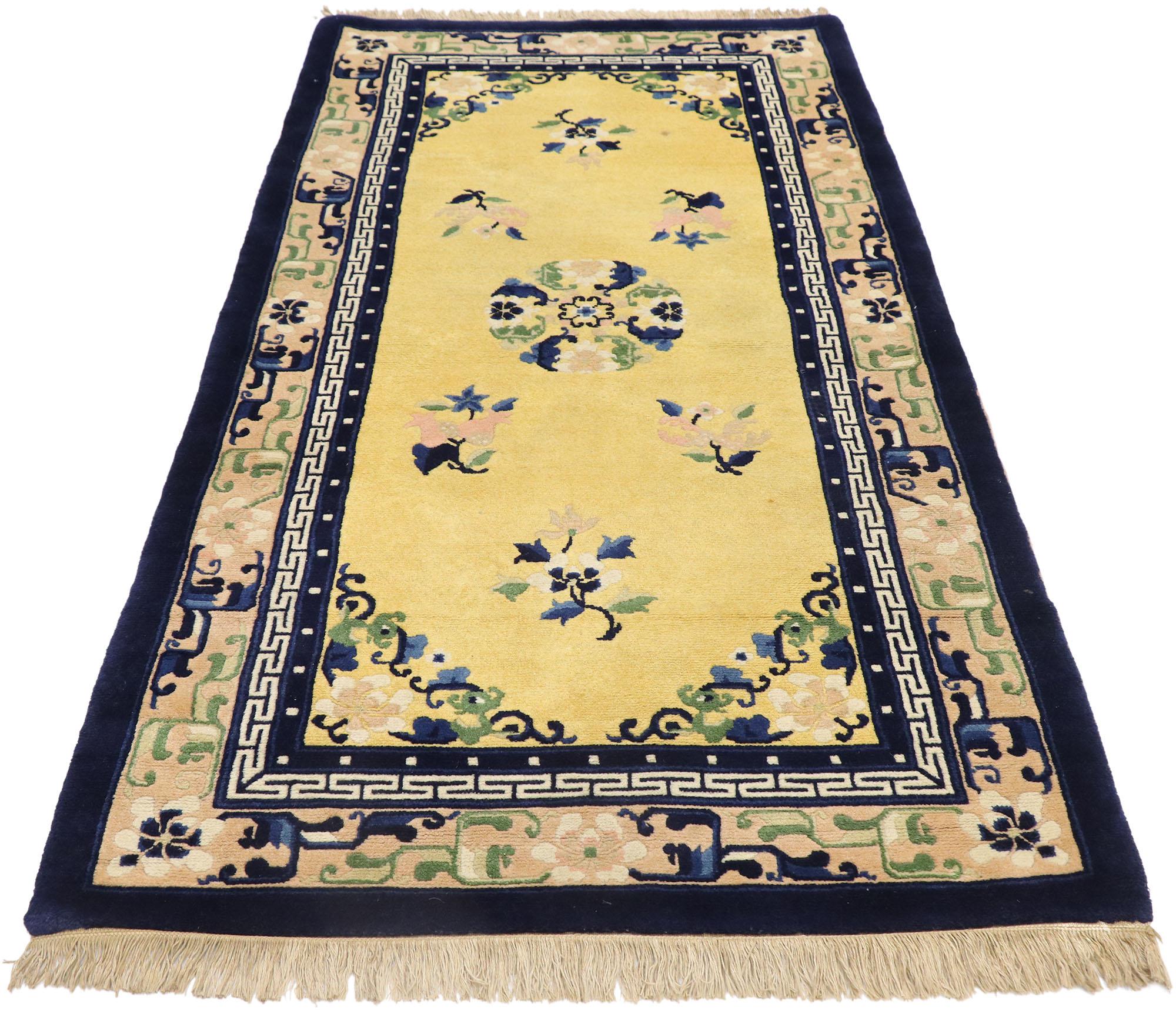 Chinese Export Antique Chinese Peking Rug with Romantic Chinoiserie Style