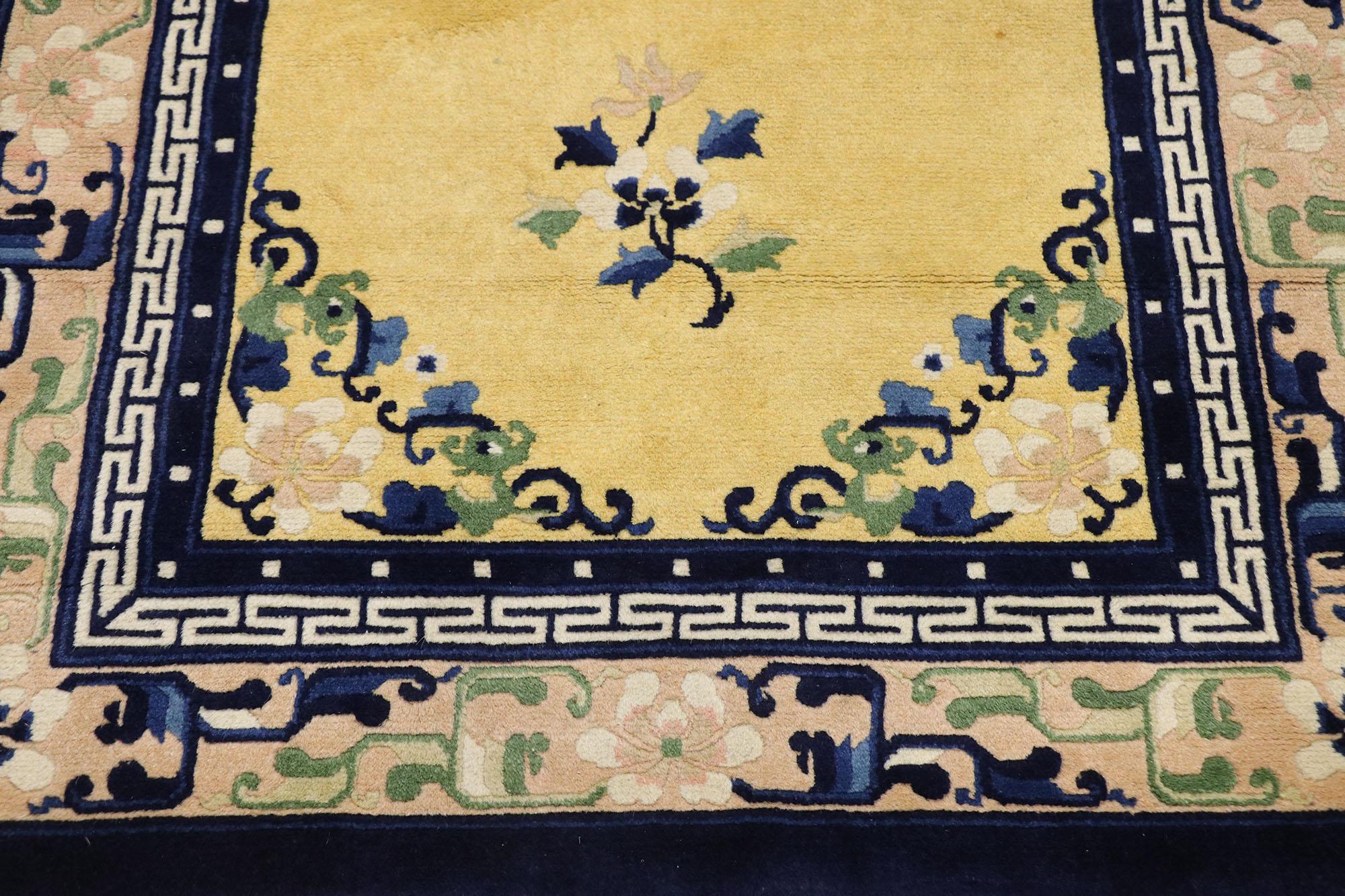 Hand-Knotted Antique Chinese Peking Rug with Romantic Chinoiserie Style