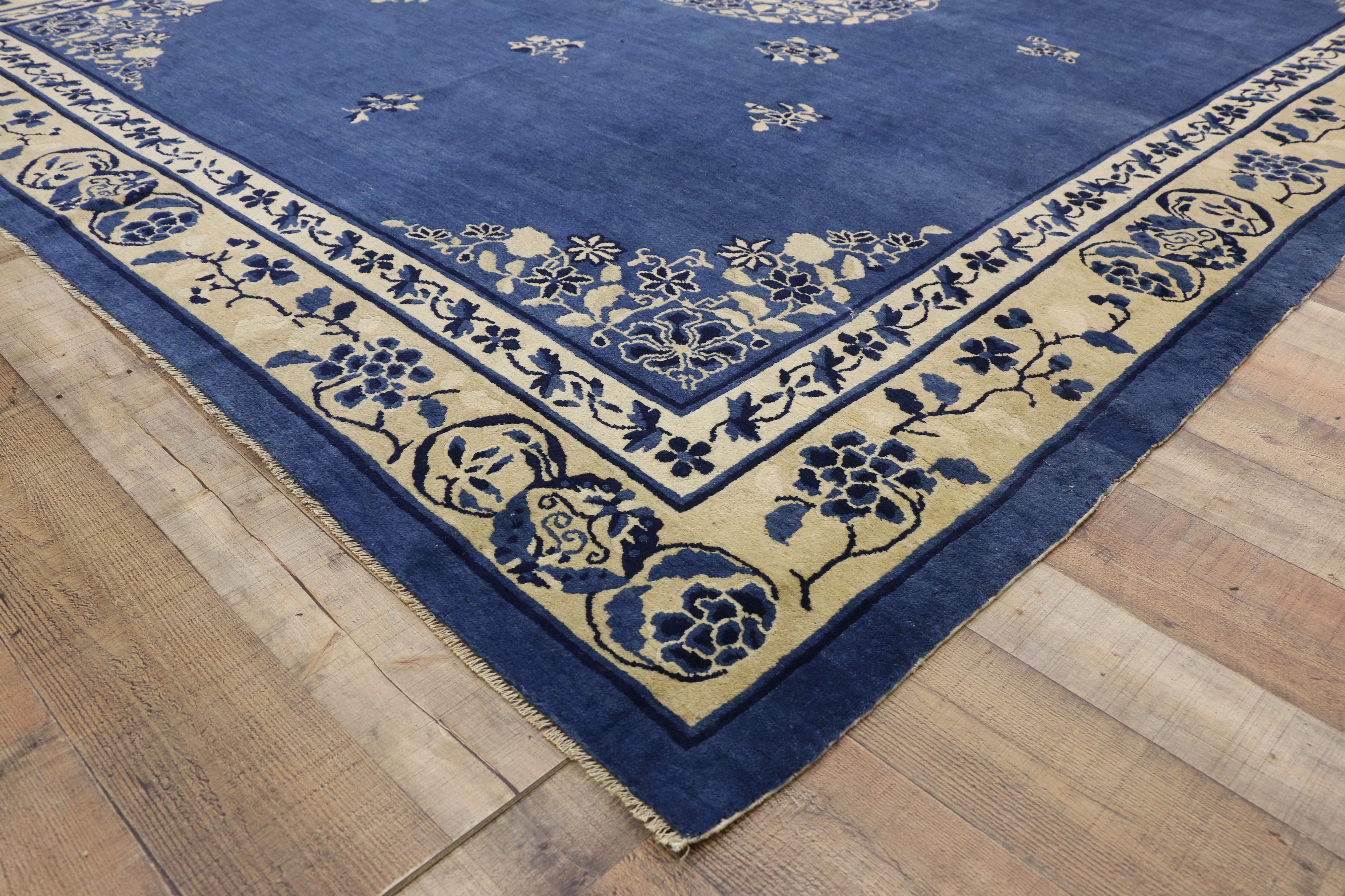 Wool Antique Chinese Peking Rug with Romantic Chinoiserie Style