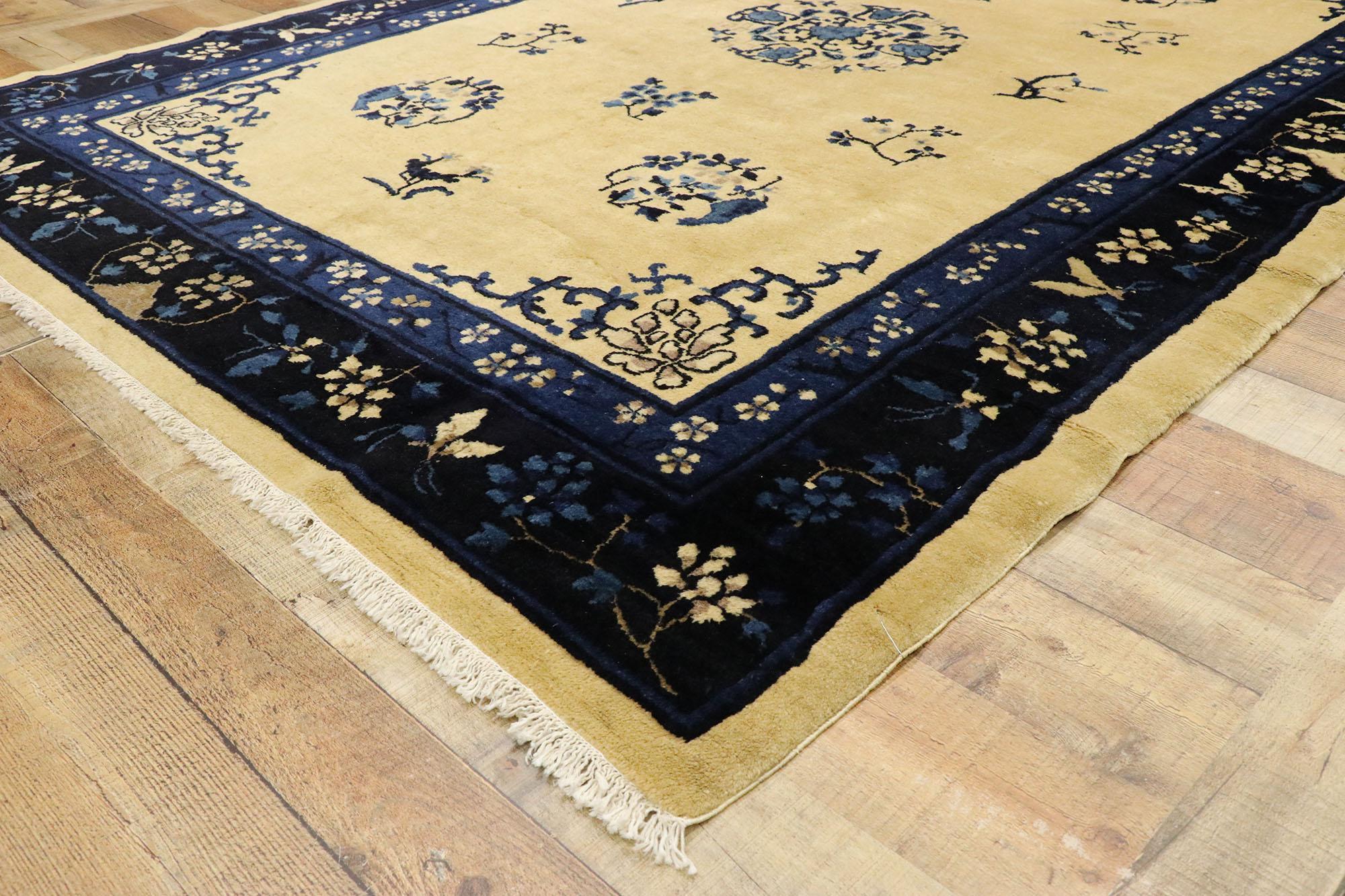 Wool Antique Chinese Peking Rug with Romantic Chinoiserie Style For Sale